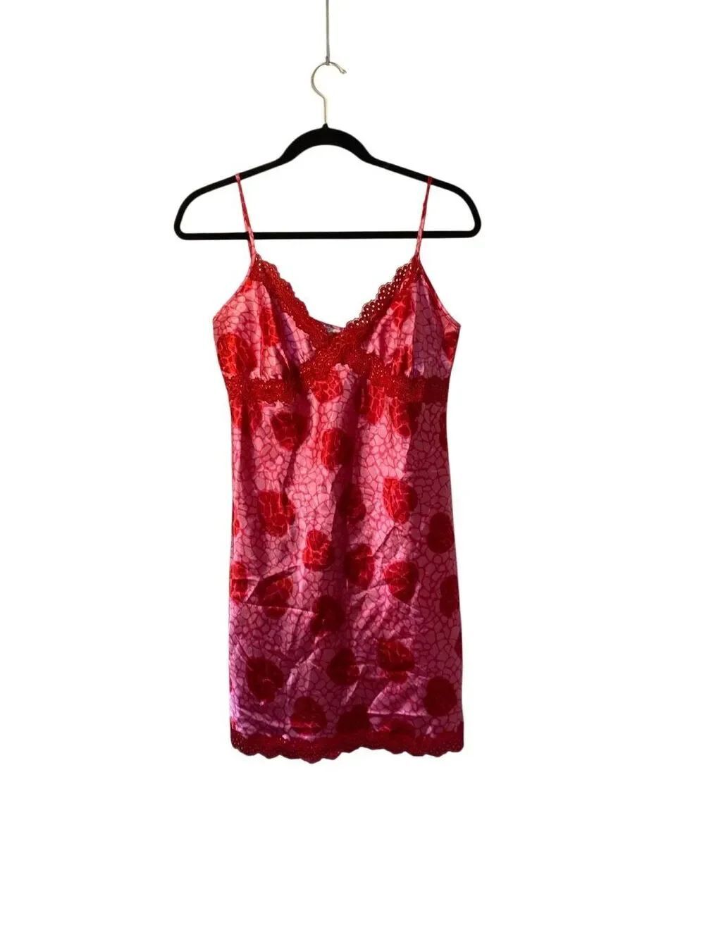 VTG Jaclyn smith pink & red satin feel slip dress, romantic girly M